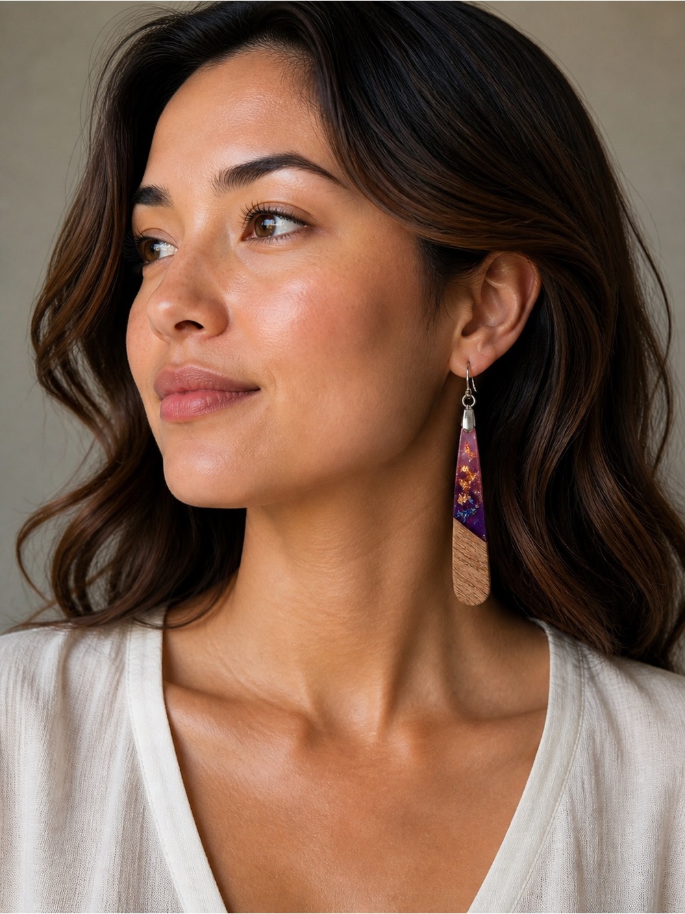 Handcrafted Wood & Resin Drop Earrings – Colorful Gradient